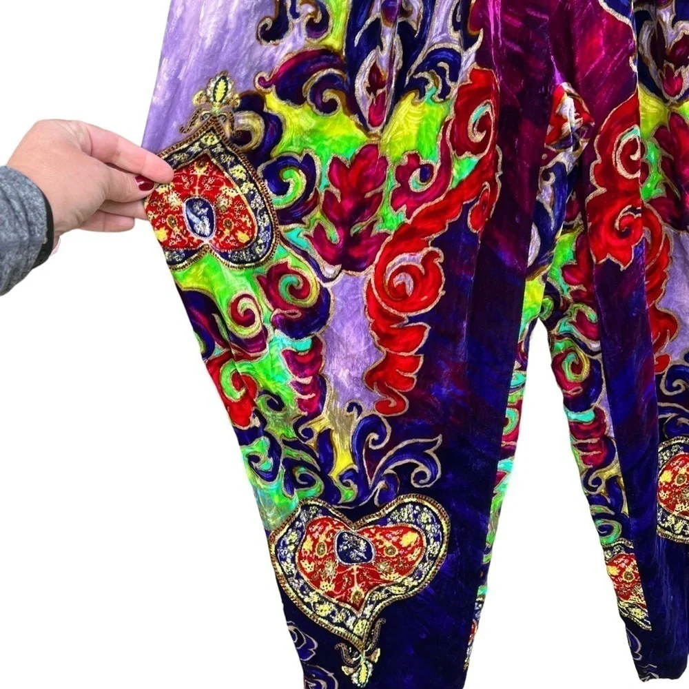 VTG Gianni Versace Jeweled Hearts Silk Velvet Baroque Pleated Pant Vibrant Italy - Picture 8 of 17